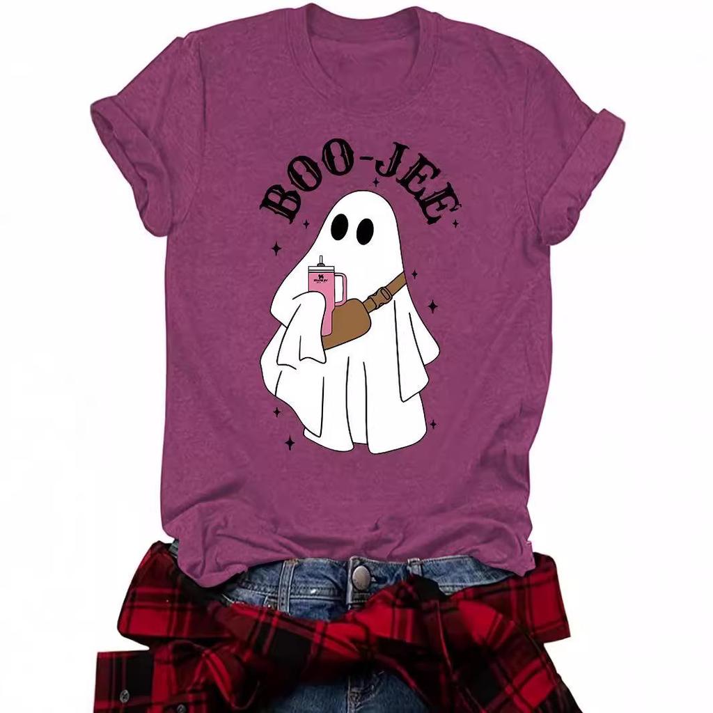 Women's Summer Ghost Pattern Short Sleeve Halloween T-Shirt