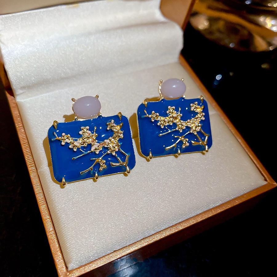 Silver Needle Monet Garden Drip Earrings French Court Style Exquisite Stud Earrings Design Sense Niche Light Luxury Earrings