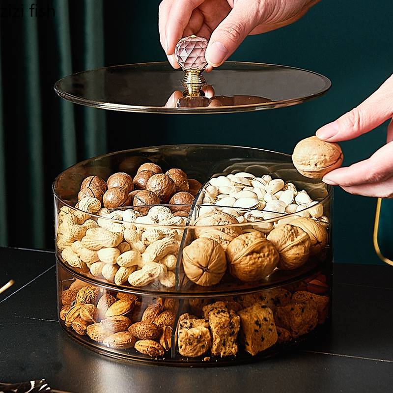 Plastic Fruit Trays Multi Grid Nuts Dried Fruit Storage Trays with Lids Sugar Boxes Household Snack Candy Containers Decoration