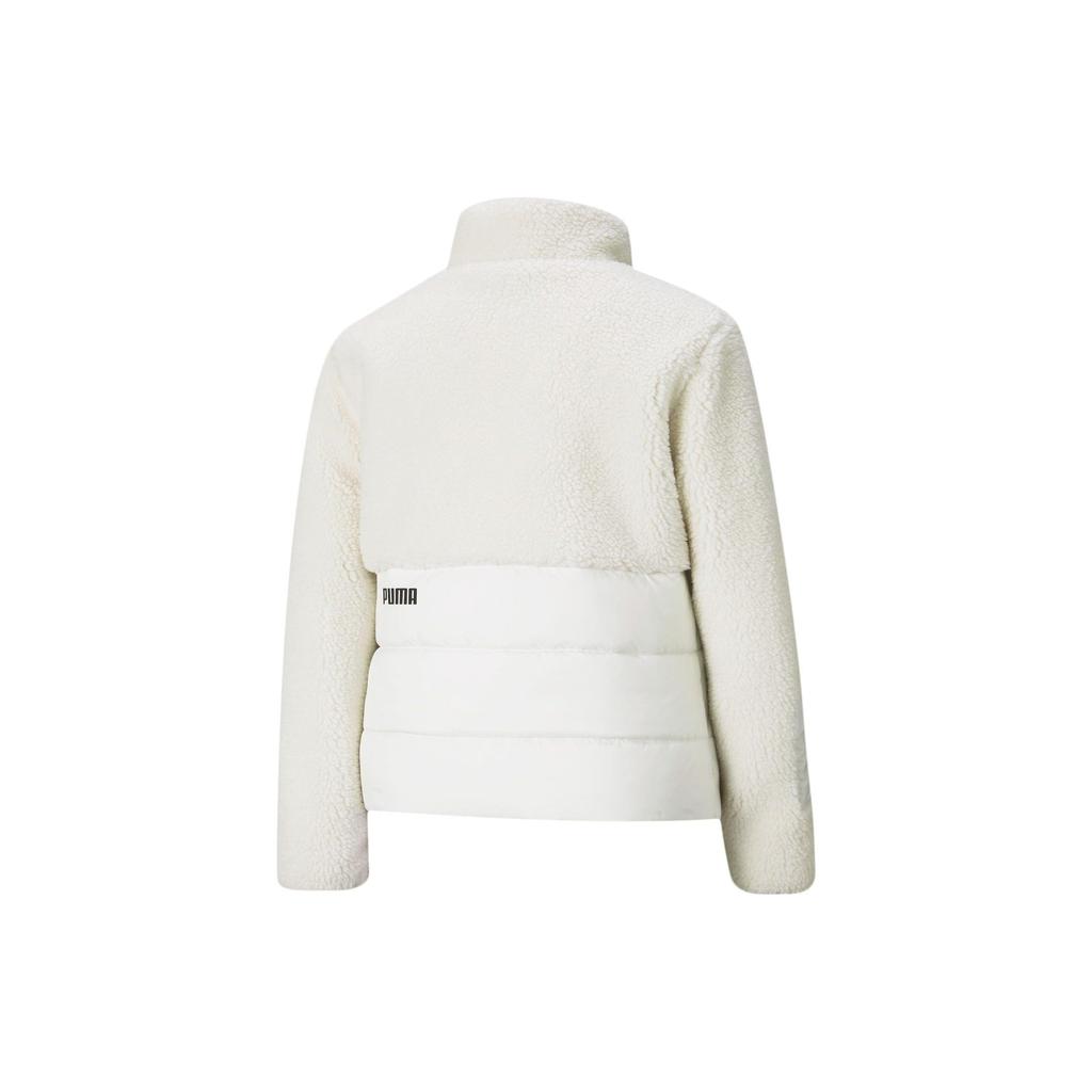 Puma Faux Lamb Wool Spliced Solid Color Stand Collar Cotton Jacket Women Jackets White 585522-05