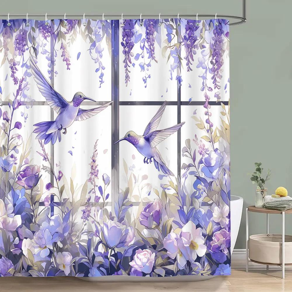 Красивая Цветочная Шторка для Душа с Колибри Бабочка Цветок Ботанический Акварельный Принт Полиэстеровая Шторка для Душа Декор для Ванной