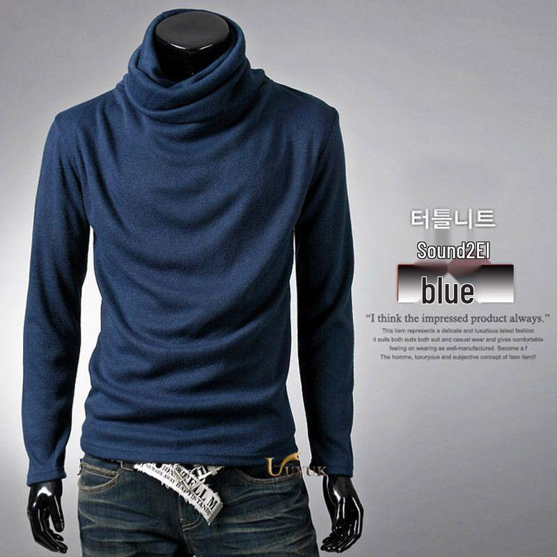 Мужской облегающий трикотажный свитер с высоким воротом: Весна и Осень Однотонный Пуловер с Длинным Рукавом в Корейском Стиле.