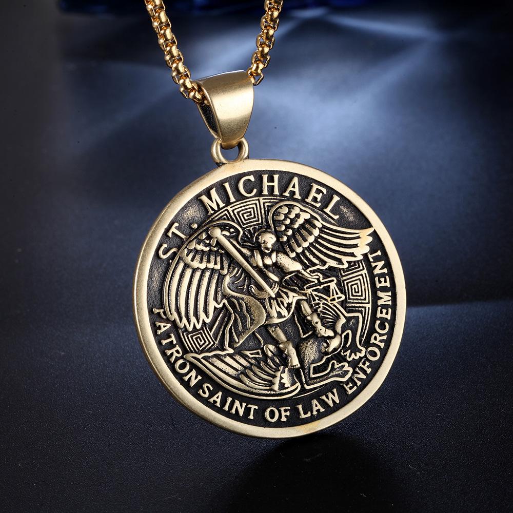 European and American Faith St. Michael the Archangel St. Michael Necklace Environmentally Friendly Retro Jewelry Pendant