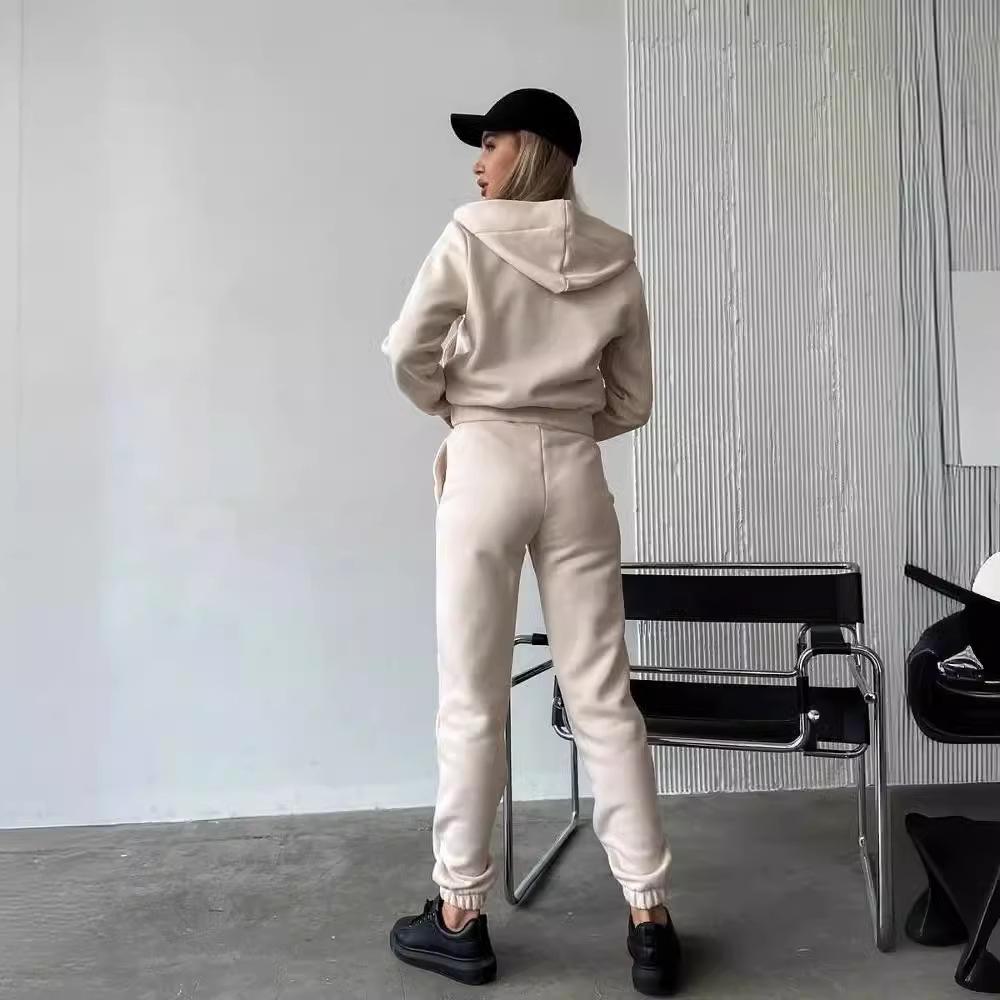 Европейско-американский флисовый худи с капюшоном и брюки для женщин - Осень/Зима