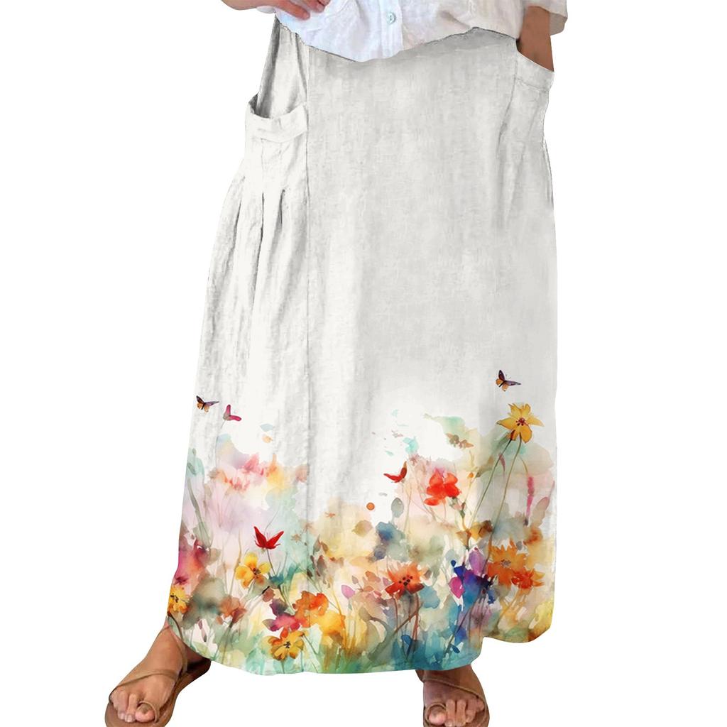 Женская повседневная свободная юбка-макси в стиле бохо с эластичной резинкой на талии, пляжная, струящаяся, с карманом