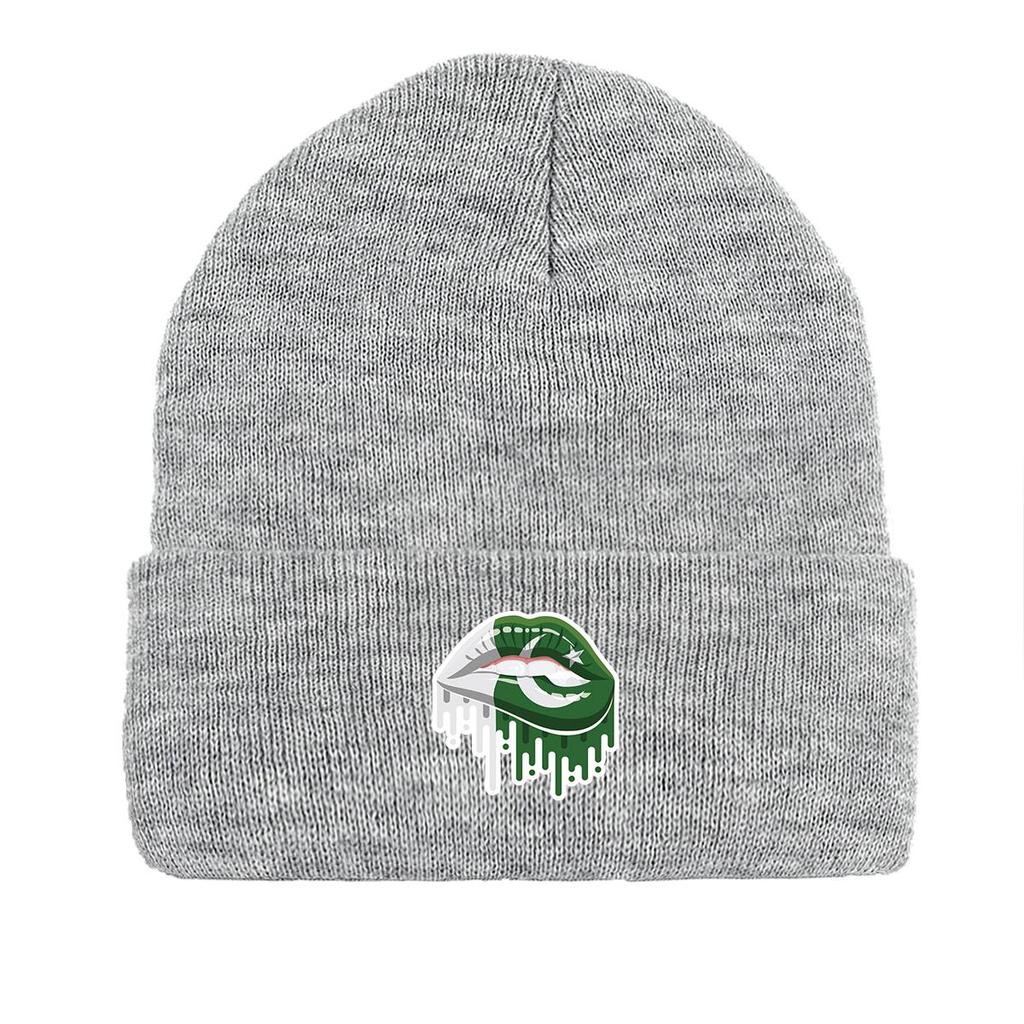 Lip Flag of Pakistan Print Knitted Cap Beanie, Patriotic Skullies Beanies Candy Color Cuff Solid Gorro Knit Hat Beanie