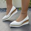 Women Shoes Fashion Pointed Leather Single Shoes Shallow Mouth Thick Sole Casual Loafers Lady Wedge Platform Shoes Zapatos Mujer
