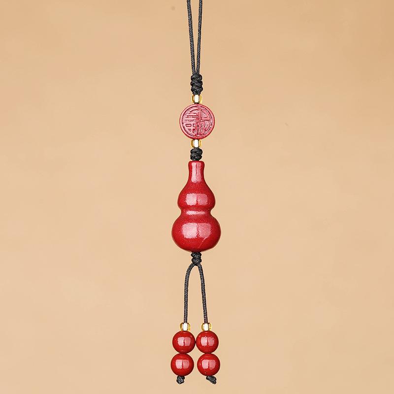 Natural cinnabar gourd keychain pendant, zodiac mobile phone strap, amulet, new men's pendant
