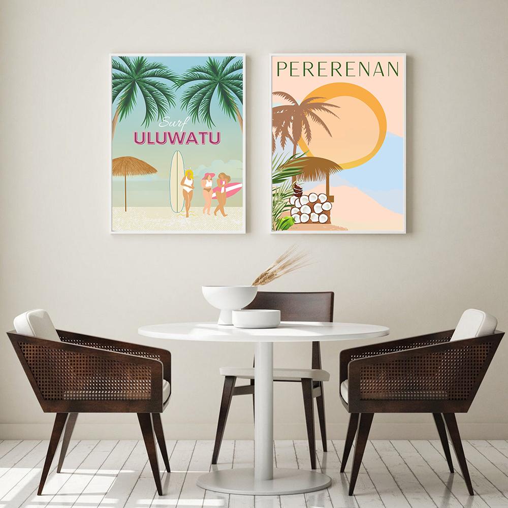 Vintage Travel Bali Beach Bahrain Surf Sunshine Coast Wall Art Canvas Painting Posters For Living Room Wall Decor Print Pictures
