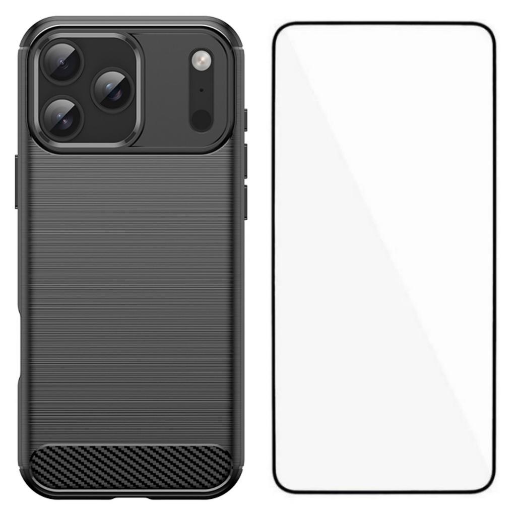 Чехол для iPhone 17 Pro с закаленным стеклом WANLONFENG Серия LS Матовая текстура ТПУ Чехол для телефона