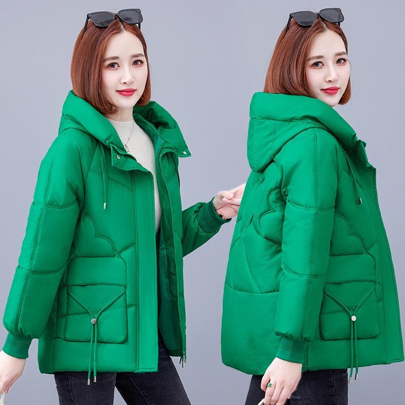 Women Loose Winter Warm Hooded Cotton Padded Coat Solid Color