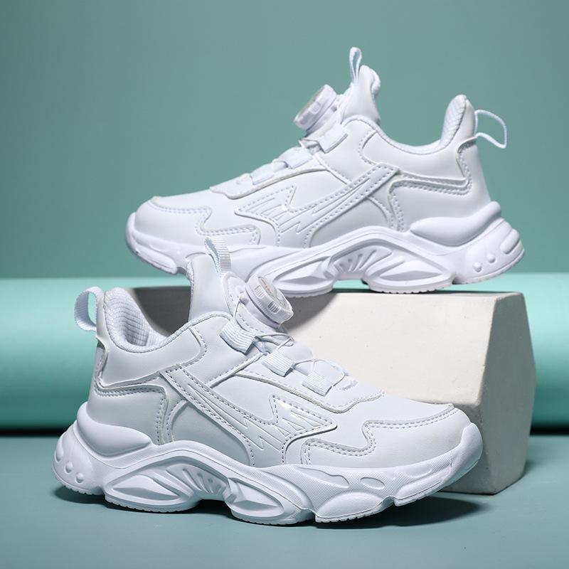 Children's White Sneakers Mesh Leather Autumn and Winter Boys' White Shoes Girls' White Shoes Running Middle and Older Children's Casual Shoes