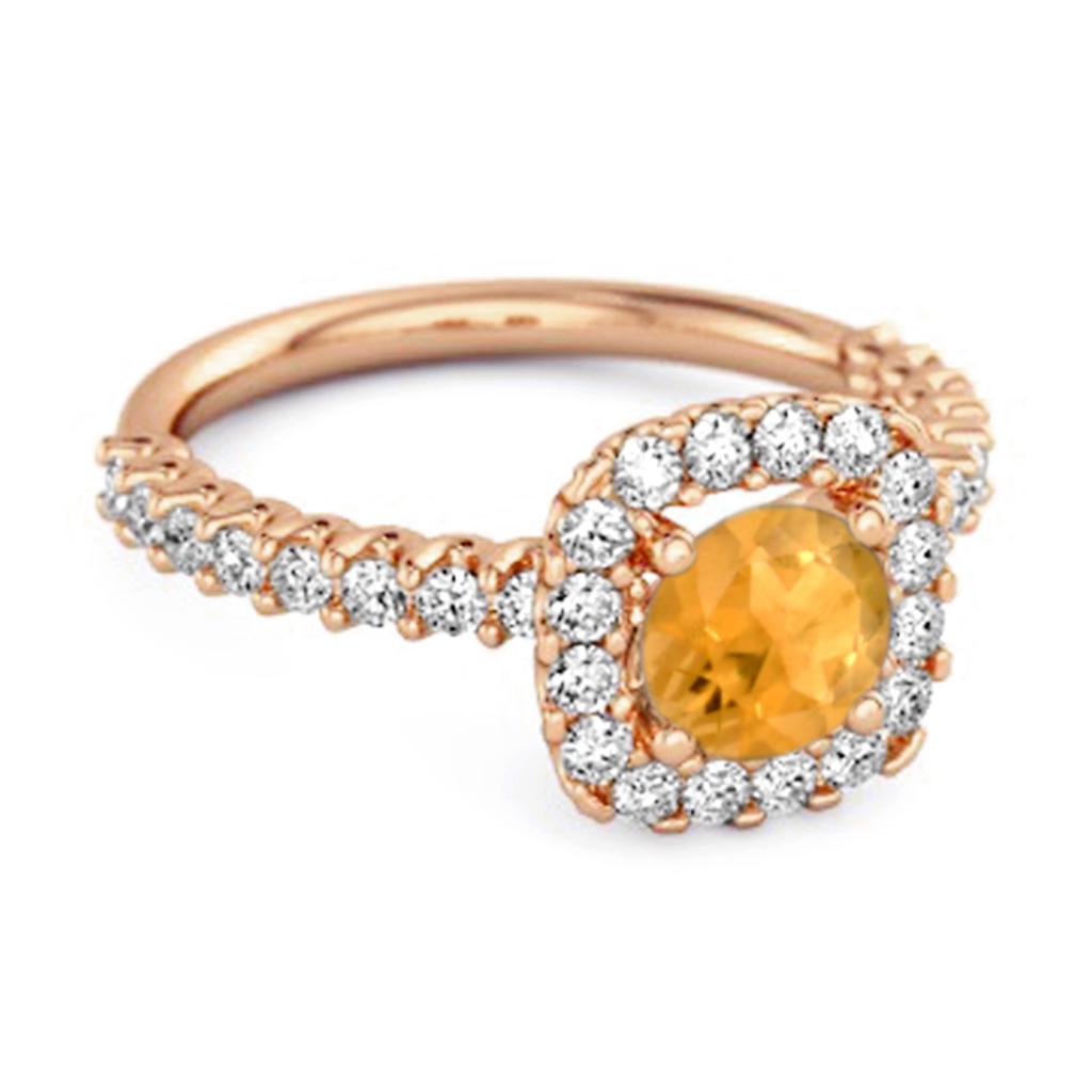Citrine Round Cushion Halo Ring - 925 Sterling Silver Rose Gold Vermeil