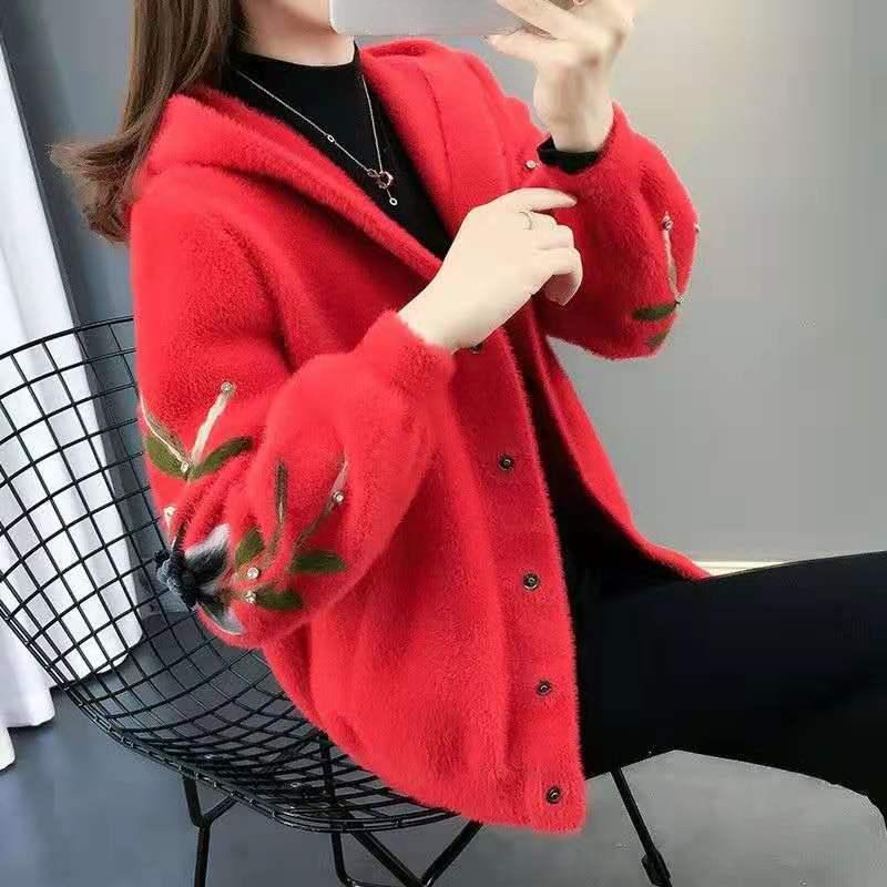 Waterproof Faux Mink Fur Hooded Coat Womens, Loose Knit Cardigan Top Winter Outerwear