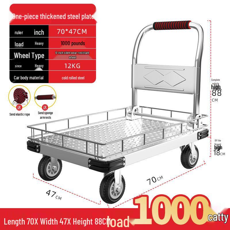 Silent Foldable Flatbed Hand Cart: Portable Turnover Trolley & Hand Truck