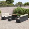 10 Piece Black Poly Rattan Garden Sofa Set with Cushions