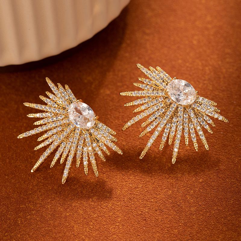 Серьги «Солнечные лучи» для женщин, с цирконом для легкой роскоши и роскоши, винтажный и уникальный ювелирный подарок