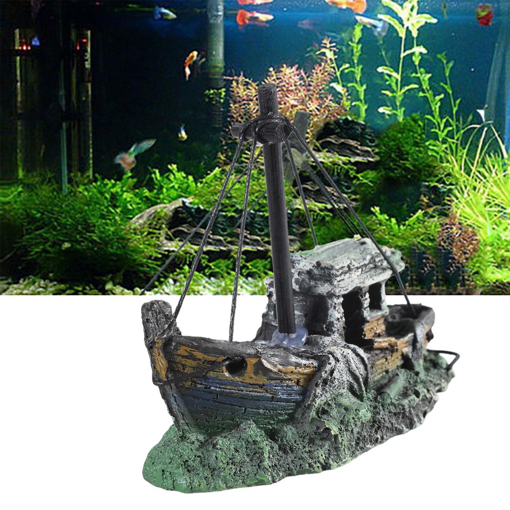 Aquarium Resin Decorations Sunken Ship Ornaments Landscaping Accessories Betta Cave Hideout for Fish Rest for Play Sleep