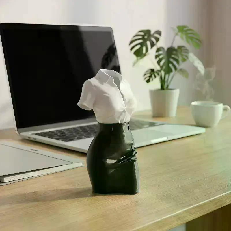 Креативное 3D-печатное украшение, Статуэтка-половинка офисной леди в белой рубашке и кожаной юбке, Настольный декор для снятия стресса