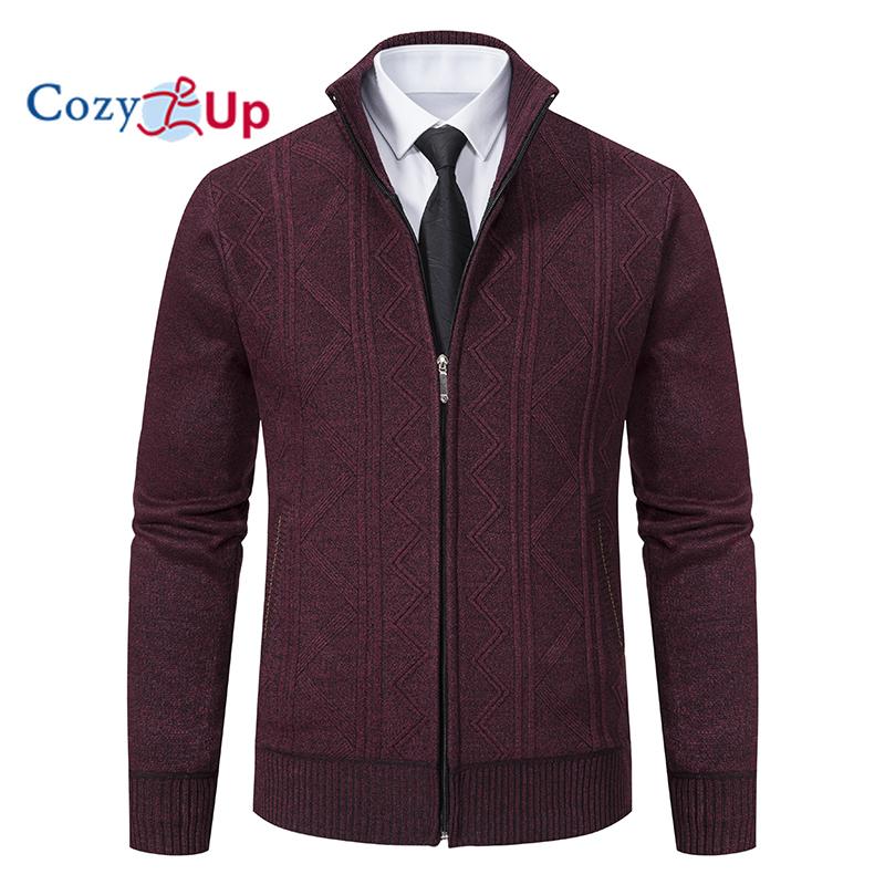 Cozy Up Мужской свитер-кардиган с полной молнией, облегающий вязаный свитер на молнии с карманами