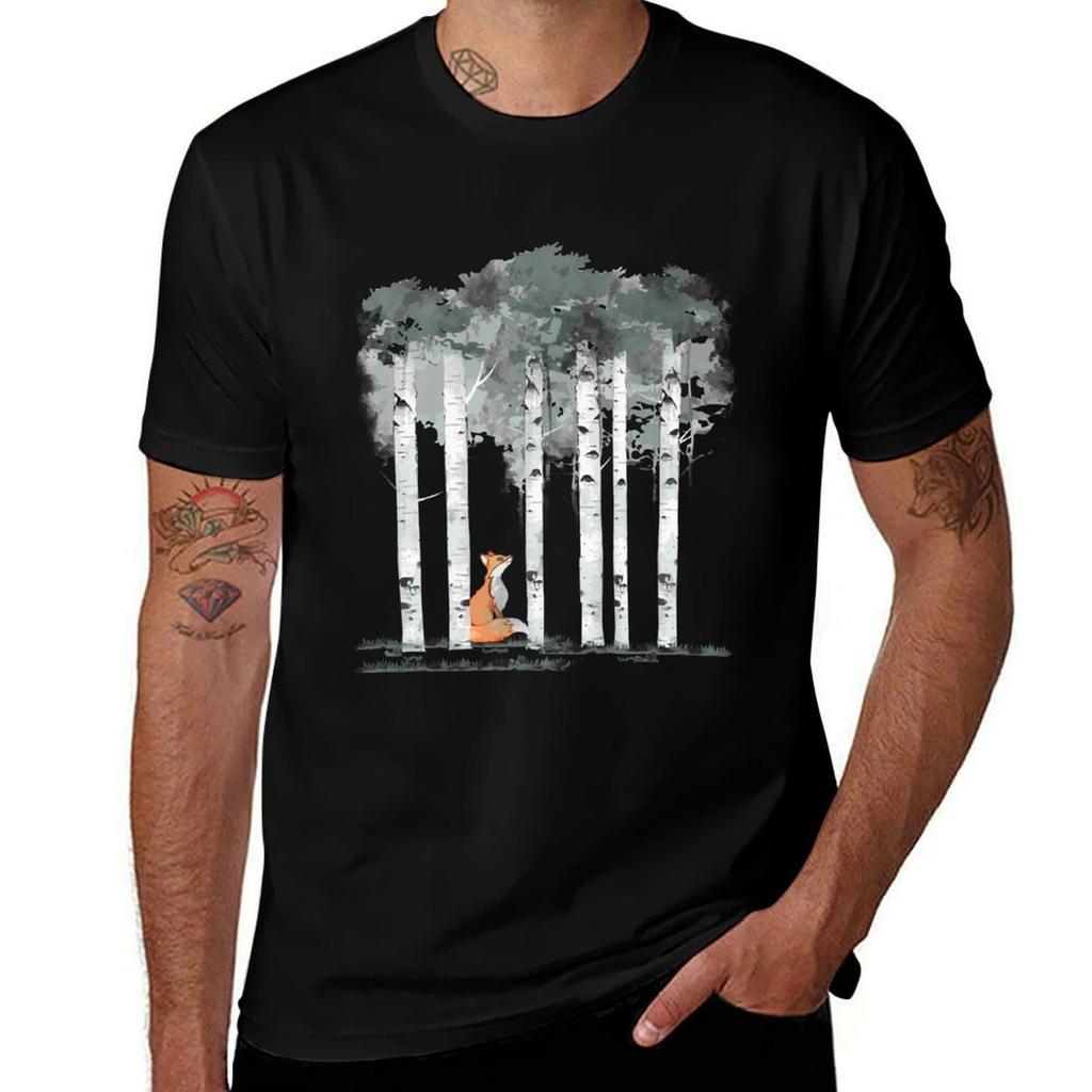 Fox And Birchs Watercolor Tshirt Large Size Breathable Tee
