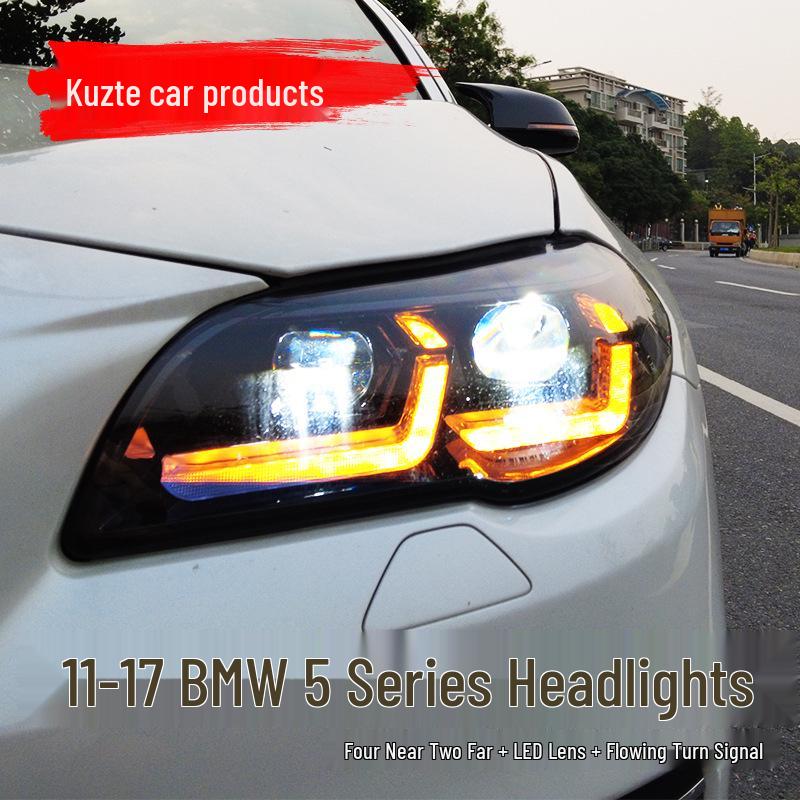 LED Bi-Xenon Headlight Assembly with Flowing Turn Signal for 11-17 BMW 5 Series