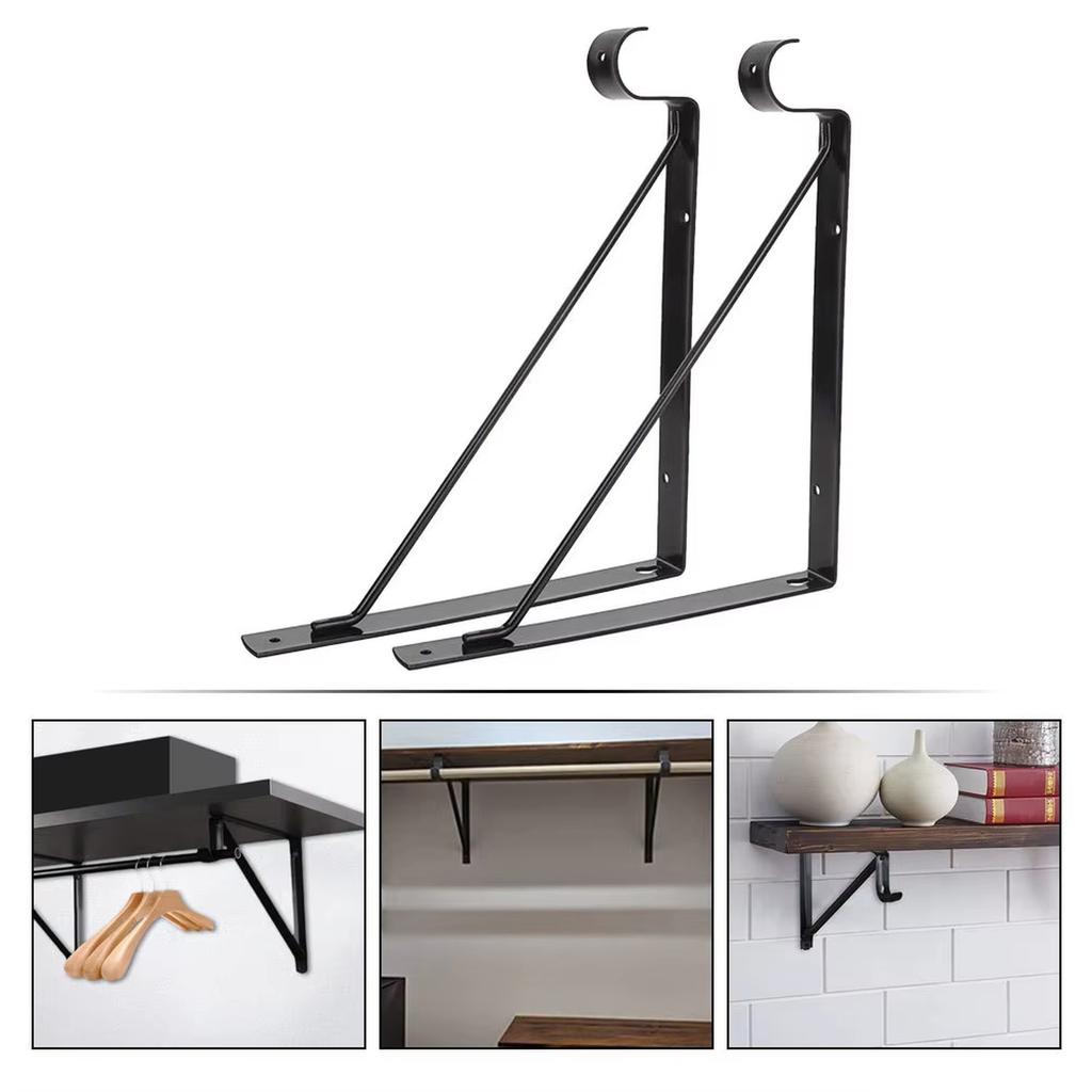 Wall Shelf  Heavy Duty Iron Load Bearing   Resistant Storage Support Bracket Closet Hanger Pole 