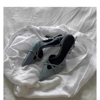 Новые Роскошные Дизайнерские Летние Голубые Женские Сандалии Элегантные Туфли С Заостренным Носком С Открытой Пяткой Женские Уличные На Высоком Каблуке Сандалии