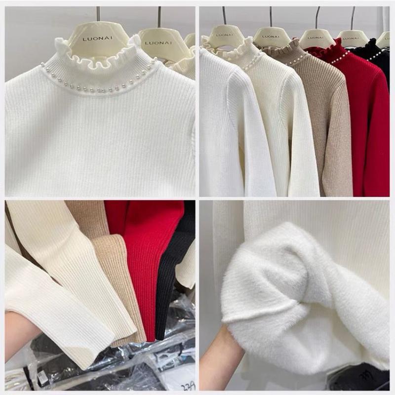 Женский полуводолазный кашемировый вязаный свитер с бархатной подкладкой, теплый женский пуловер, осенне-зимние женские свитера