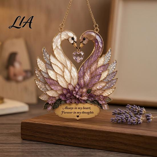 Indoor Outdoor Decorative Art Stained Glass Style Swan Pendant, Acrylic Suncatcher for Window Car Sun Catcher And Christmas Tree Ornament, Colorful