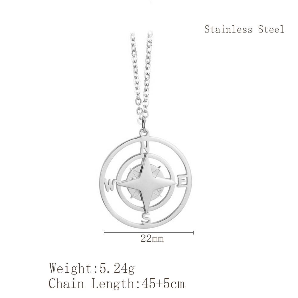Minimalist Titanium Steel Compass Necklace: Versatile Unisex Pendant On a Short Stainless Steel Clavicle Chain