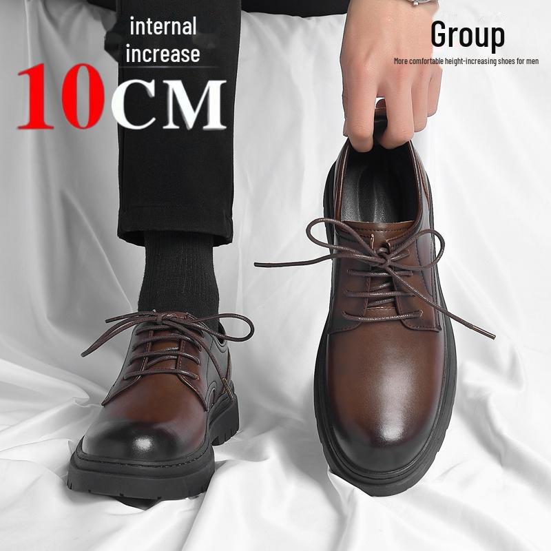 Мужские туфли 2024 года из черной кожи, увеличивающие рост, 10 см, формальные и повседневные, дышащий зимний дизайн