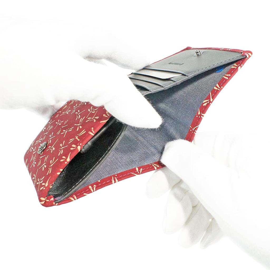 Inden Bifold Bill Pocket Box Type Coin Red Background x White Dragonfly Pattern [Indenya] Wallet, Wallet, H, Purse, Deerskin, Lacquer, 2204-13-008