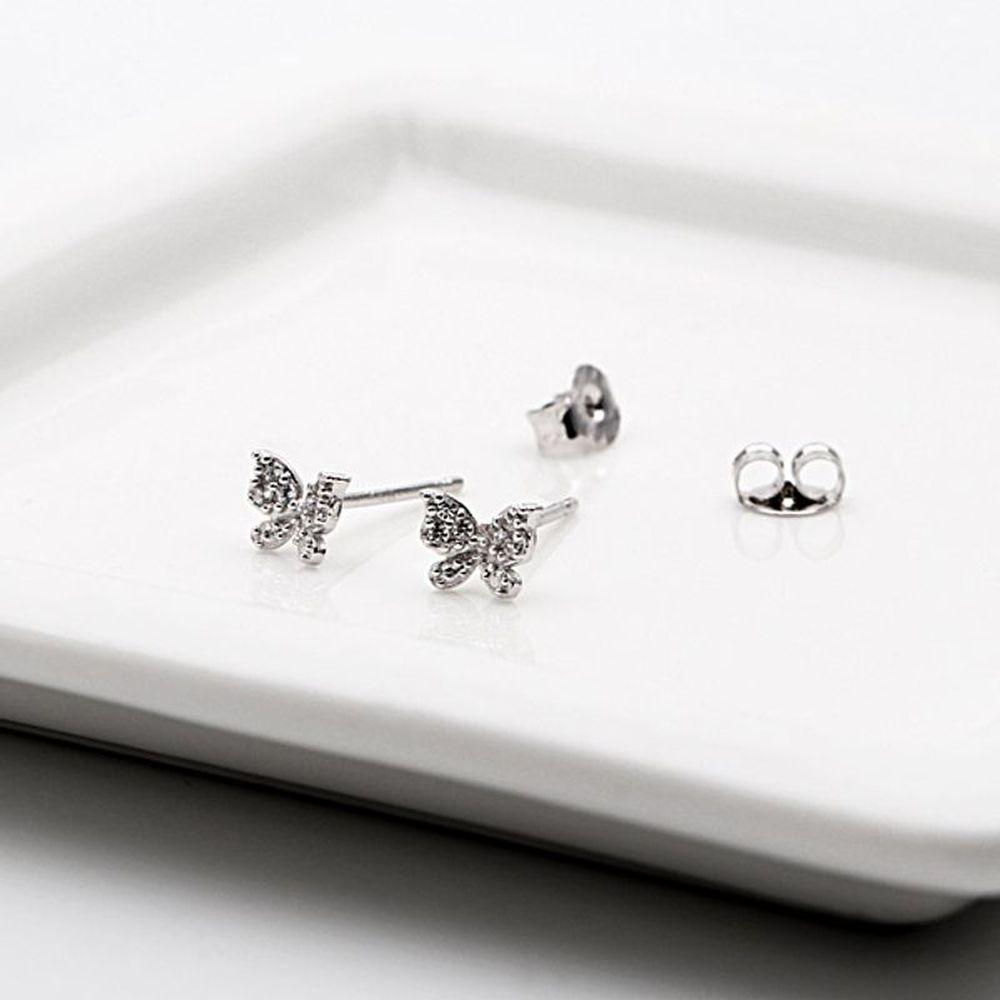[Aslit] Mini Butterfly Cubic Silver Needle Earrings [29849013]