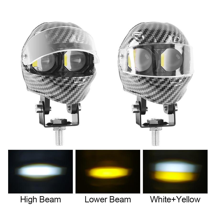 1PCS Motorcycle Car LED Headlight Modified Light Helmet Spotlights Dual Eye White Yellow 12V Electric Vehicle Truck Motorbike