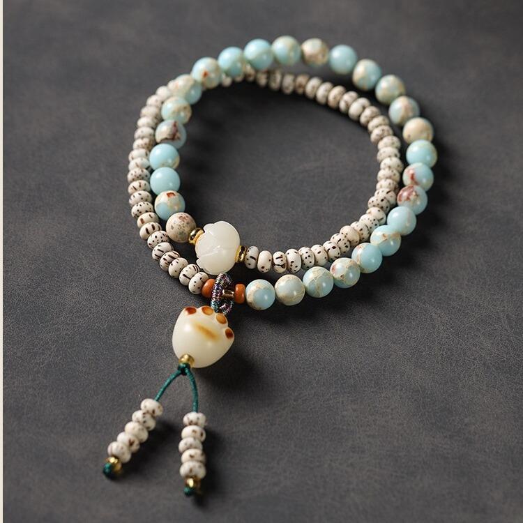 Authentic Chinese-style fresh and elegant double-ring star-moon bodhi and Shoushan stone cat paw bracelet, trendy Chinese-style hand chain