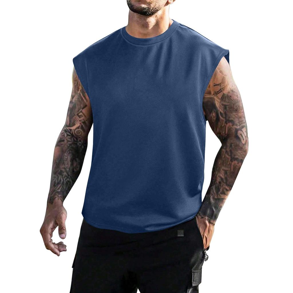 Men's Summer Mesh Solid Color Wide Shoulder Vest Men's Casual Sports Vest