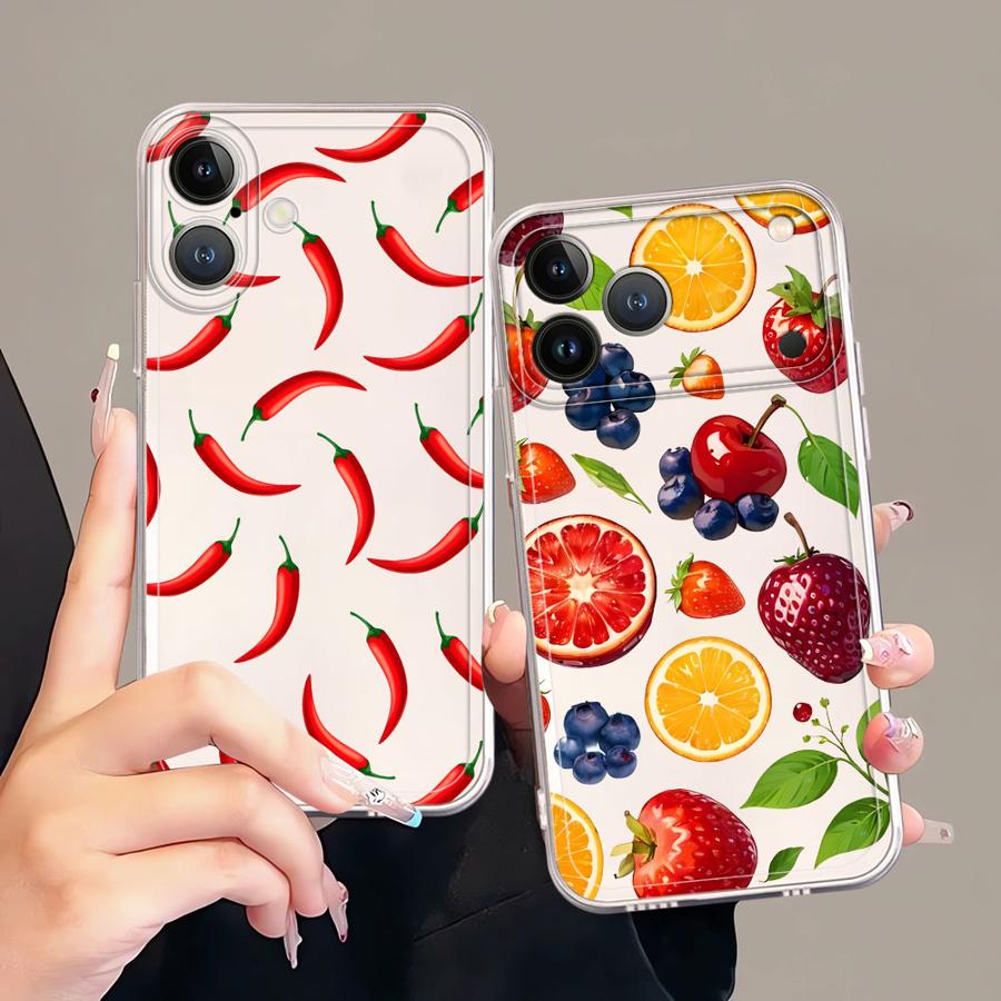 Мягкий чехол для телефона с фруктами и чили для iPhone 17 Pro Max 12 Mini 15 XS Max 13 Pro 16 7 8 Air 14 Plus XR 11