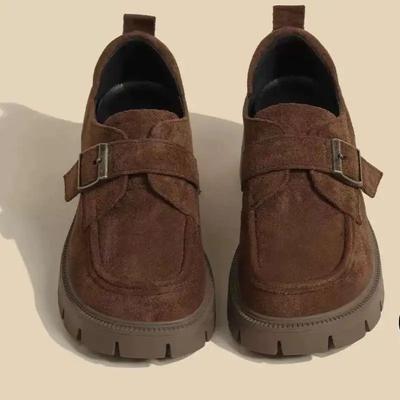 Женская обувь на толстом каблуке, увеличивающая рост, британские ретро лоферы, повседневная обувь на плоской подошве, круглый носок, весна-осень, бархатная ткань лини