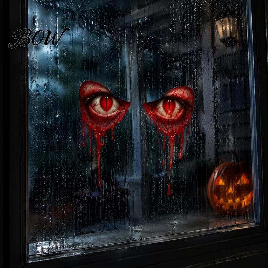 Waterproof Outdoor Glass Decor Demon Eyes Window Sticker, Dripping Blood Red Wall Decal, Realistic Removable Stickers Creepy Devil Static Cling Decal