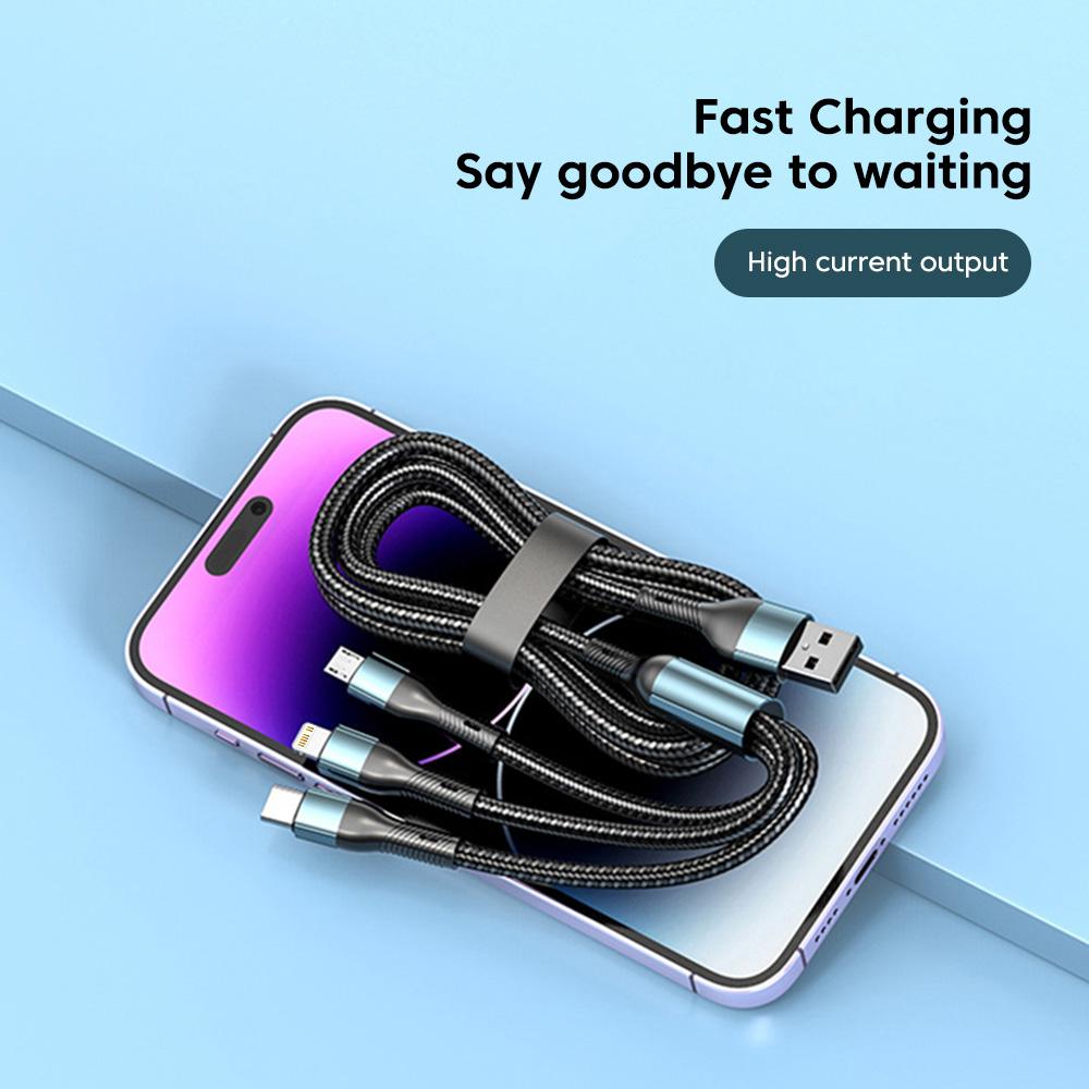 120W 1.2M 3 In 1 USB Fast Charging Cable Type C Lightning Micro USB Cable Data Cord For Iphone 16 15 Realme Samsung Huawei Phone USB Charging Cable