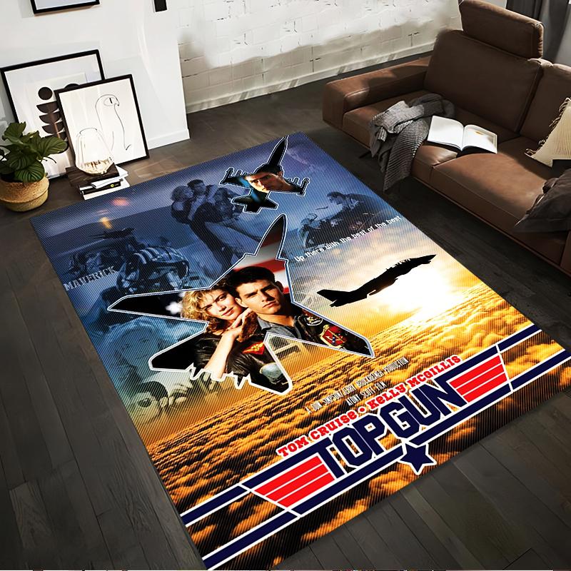 Top Gun Themed Carpet with Fighter Jet and Sunset Background Design Suitable for use as an anti-slip for living room bedroom sofas
