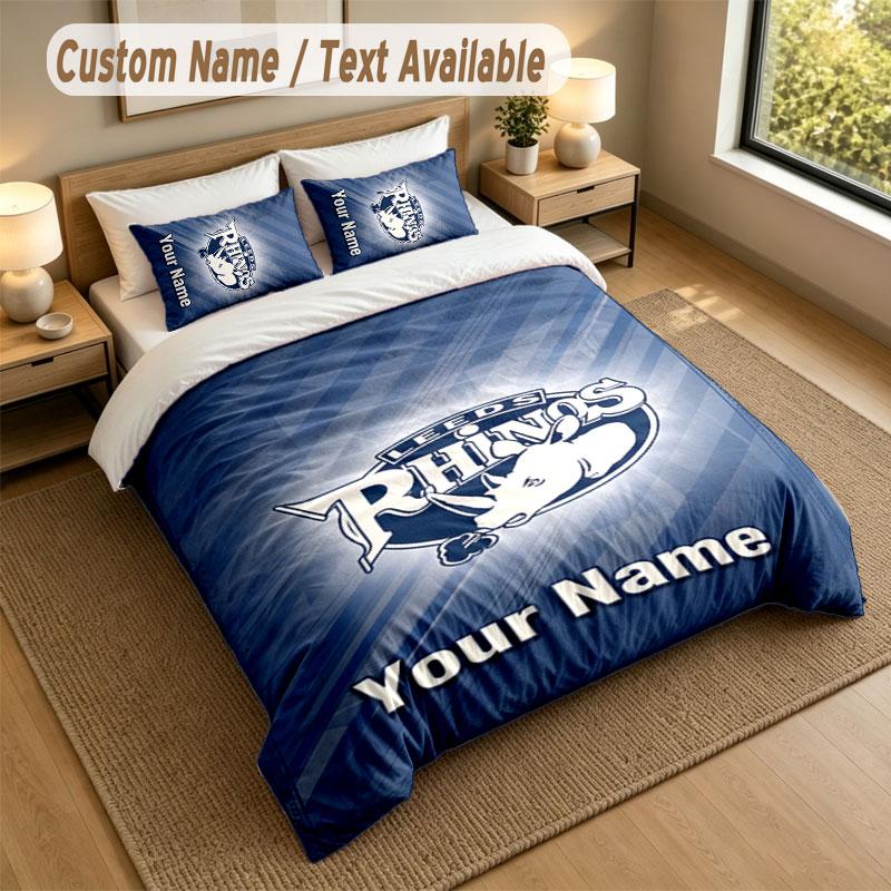 Bedding Set 1 Duvet Cover 2 Pillowcases Leeds Rhinos Print Soft Bed Linen Bedroom Decor