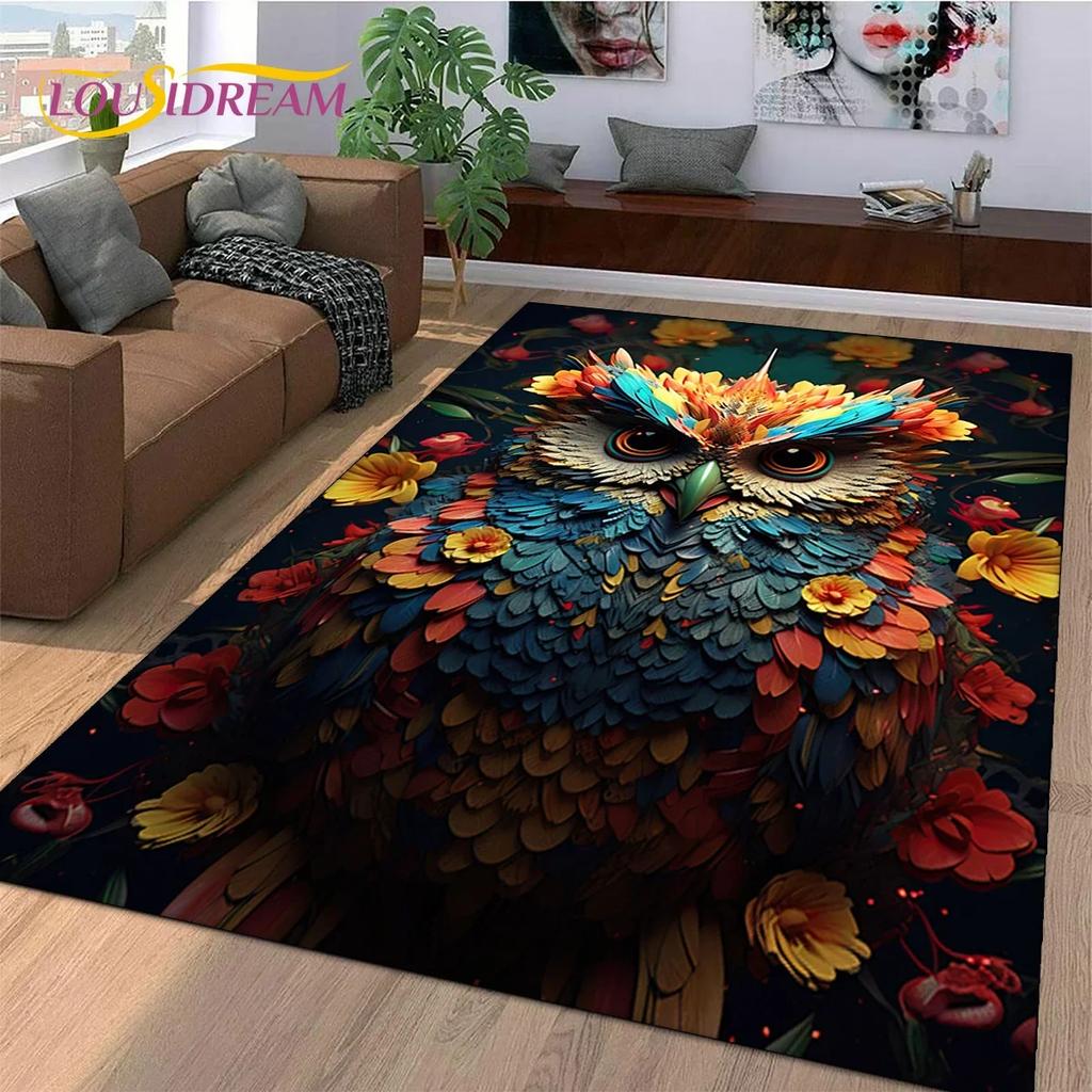 3D Cute Owl Eagle Birds Cartoon Carpet Rug for Bedroom Living Room Home Sofa Decoration,Children Game Large Decor Floor Mat Gift