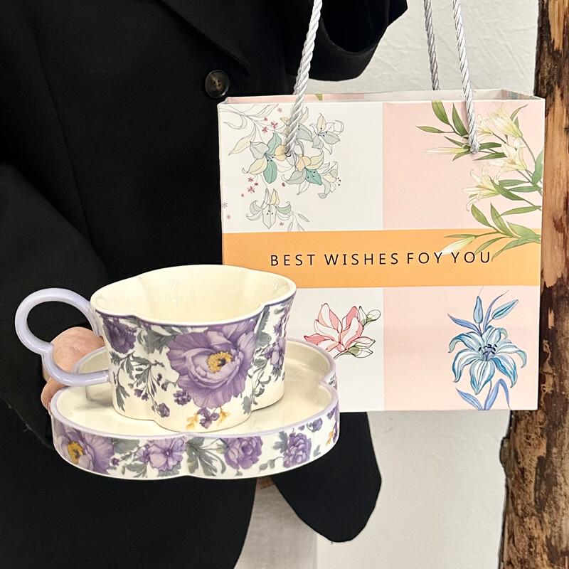 OLOEY Purple Iris Ceramic Portable Coffee Cup Set