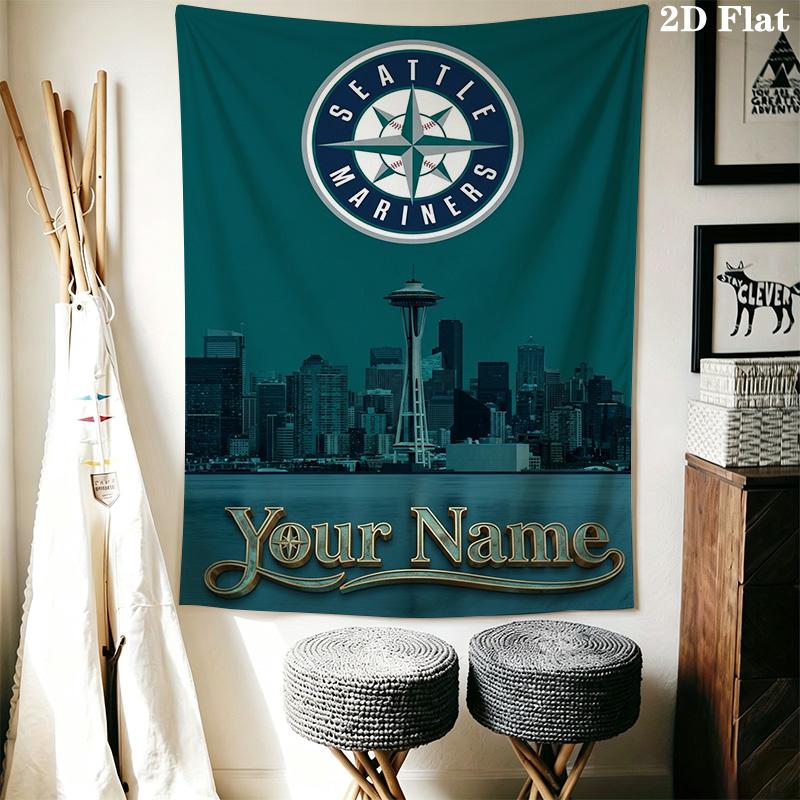 Name Custom Seattle Mariners Art Wall Tapestry Aesthetic Wall Hanging Printed Fabric Blanket Decorative Tapestries for Bedroom Living Room Home Decor