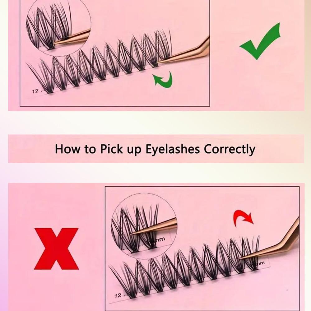 12 рядов 3D сегментированных волосков 60D+80D+100D, черные пушистые пучковые накладные ресницы CC\D\DD, наращенные в домашних условиях.