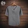 Men's Retro Summer V-Neck Cotton Linen Short Sleeve T-Shirt