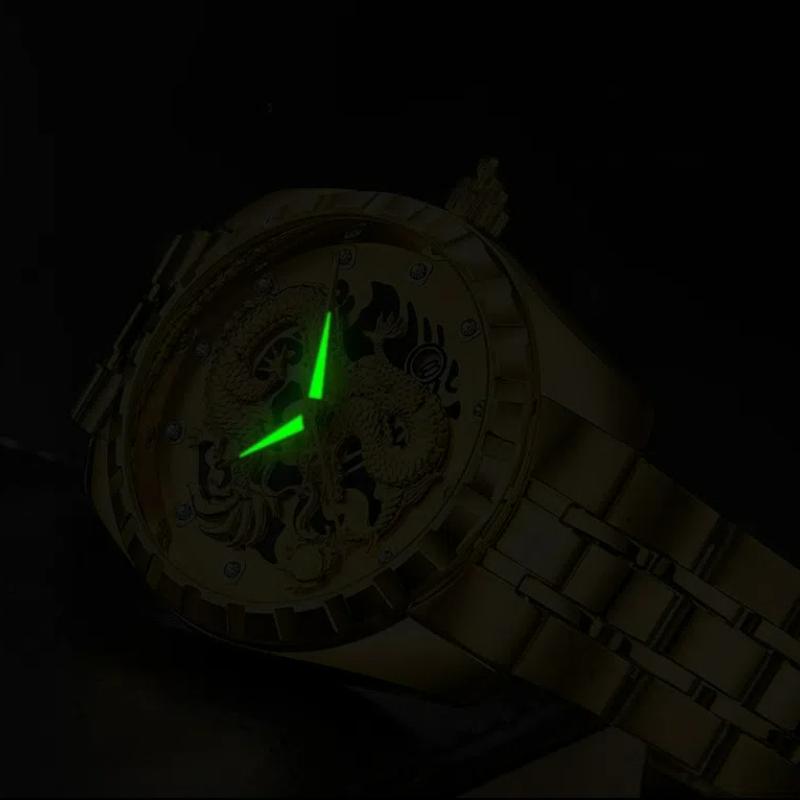 WLISTH Мужские часы с тисненым золотым драконом, водонепроницаемые, инкрустированные бриллиантами, мужские, модные, для среднего и пожилого возраста, часы