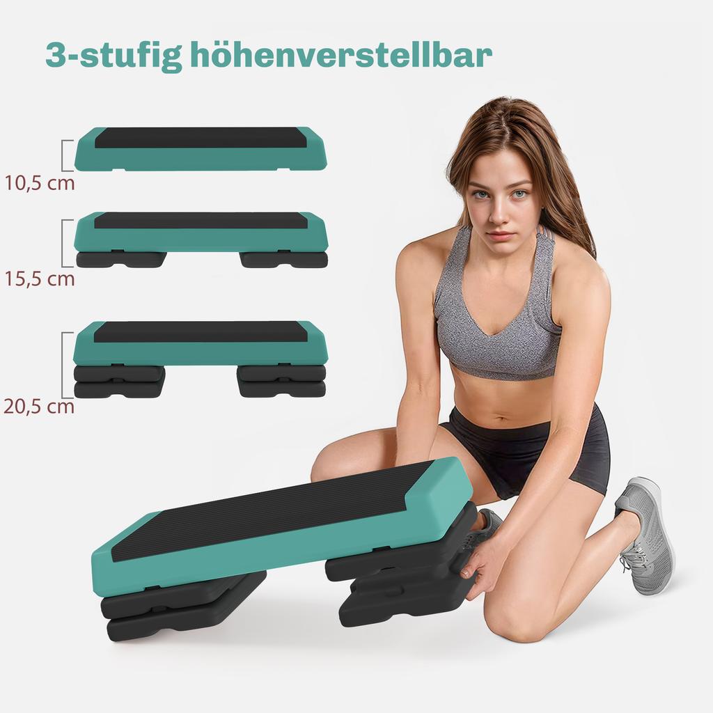 Adjustable Fitness Stepper, with Non-Slip Surface, for Home, Gym, Office Workout, Green